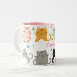 Caneca De Café Em Dois Tons Mug de Gato de Cartoon Personalizado - Presente de
