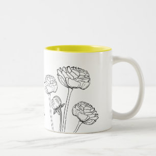 Caneca De Café Em Dois Tons Mug De Jardineiro De Desenho De Flor Ranunculus