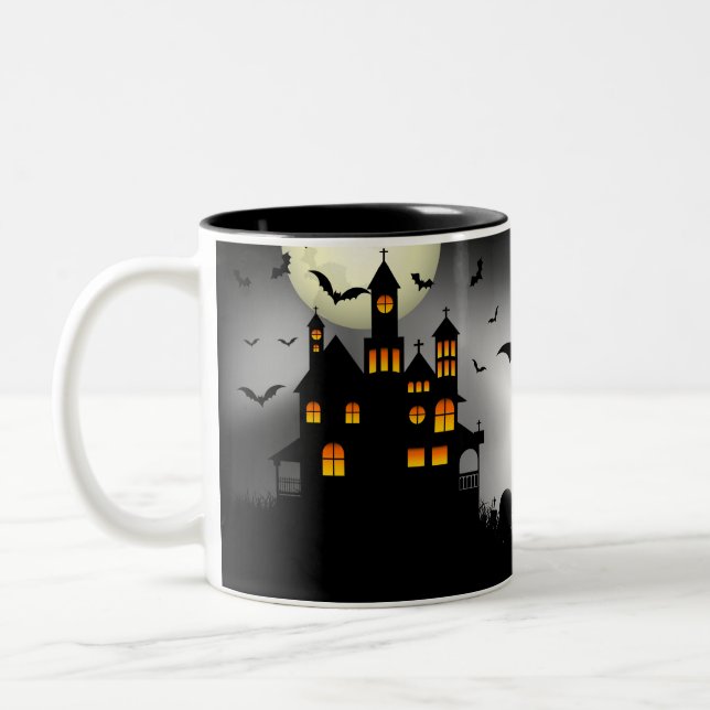 Caneca De Café Em Dois Tons Mug de Mansão de Halloween (Esquerda)
