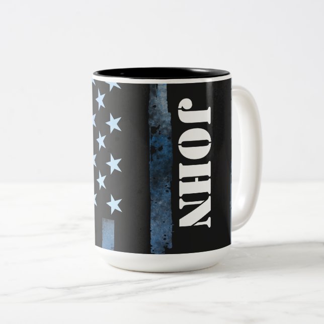 Caneca De Café Em Dois Tons Mug de nome de linha azul fino (Frente Esquerda)