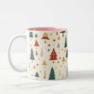 Caneca De Café Em Dois Tons Mug de padrão de árvore de Natal colorido