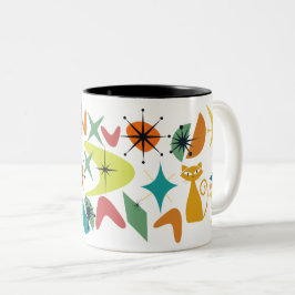 Caneca De Café Em Dois Tons Mug De Padrão Retroativo Do Século De médio