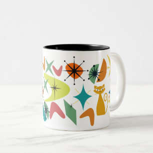 Caneca De Café Em Dois Tons Mug De Padrão Retroativo Do Século De médio