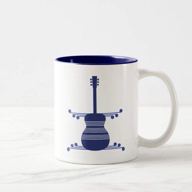 Caneca De Café Em Dois Tons Mug de Violão Retro, Marinho Azul (Direita)