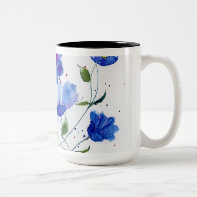 Caneca De Café Em Dois Tons Mug Designer De Aquarelas - Lindos Blues Vibrantes (Direita)