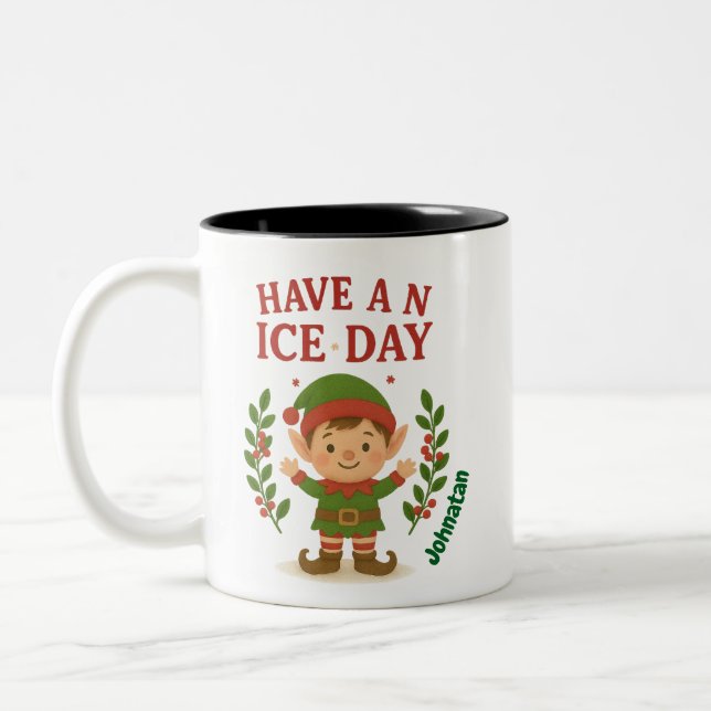 Caneca De Café Em Dois Tons Mug Elf de Natal Personalizado (Esquerda)