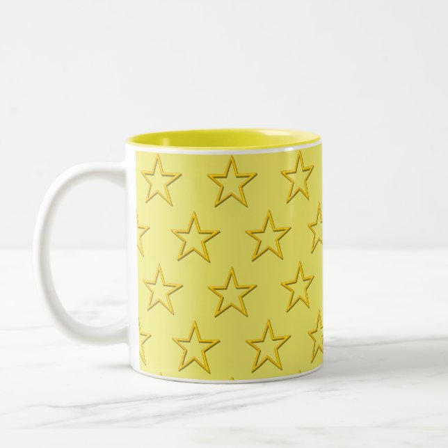 Caneca De Café Em Dois Tons Mug - Estrelas amarelas em amarelo pálido (Esquerda)