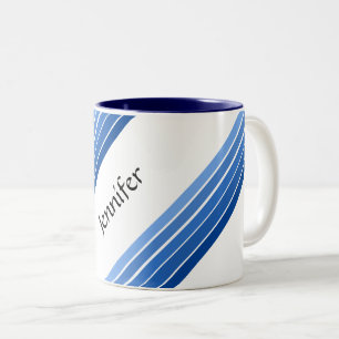 Caneca De Café Em Dois Tons Mug - Faixa de Diagonal Azul com Nome