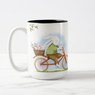 Caneca De Café Em Dois Tons Mug "Felz pascoa" com uma fotografia de um coelho.