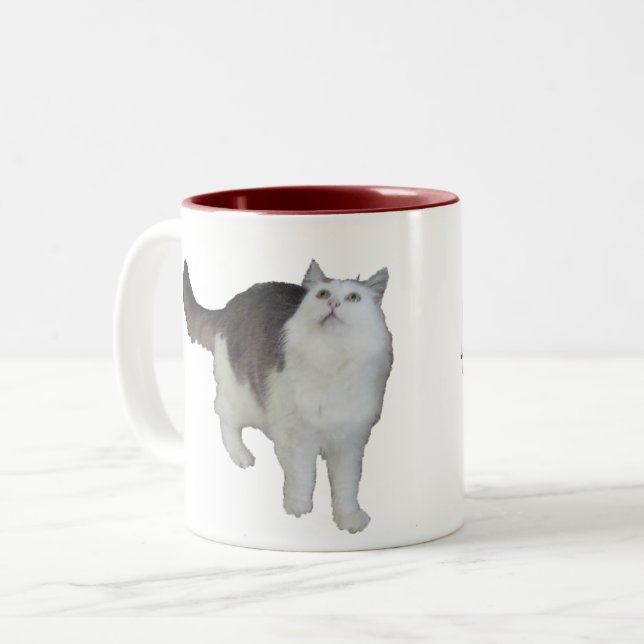 Caneca De Café Em Dois Tons Mug - Gato Preocupado (Frente Esquerda)