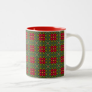 Caneca De Café Em Dois Tons Mug Geométrico Floral Vermelho e Verde