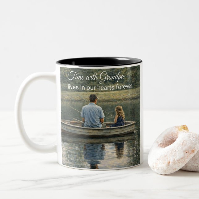 Caneca De Café Em Dois Tons Mug Grandpa Fishing With Granddaughter (Com Donut)