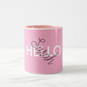 Caneca De Café Em Dois Tons Mug "Hello" rosa personalizado com personalização
