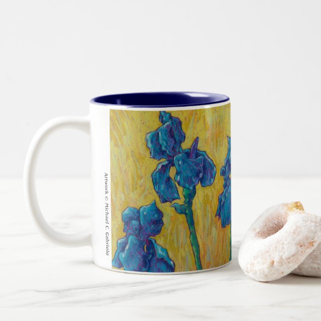 Caneca De Café Em Dois Tons Mug - Jardim Íris Azul (Com Donut)