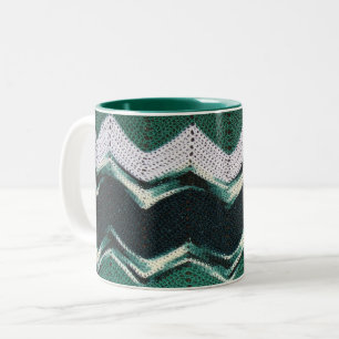 Caneca De Café Em Dois Tons Mug - Padrão de Chevron Verde em Crochet
