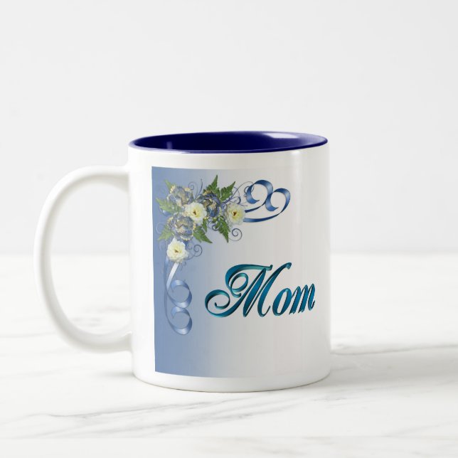 Caneca De Café Em Dois Tons Mug para canto floral azul MOM (Esquerda)