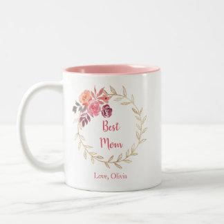 Caneca De Café Em Dois Tons Mug personalizado de "Melhor Mãe" com detalhes flo