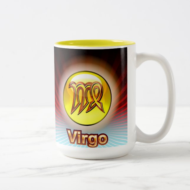 CANECA DE CAFÉ EM DOIS TONS MUG PERSONALIZADO ZODIAC VIRGO AMARELO (Direita)