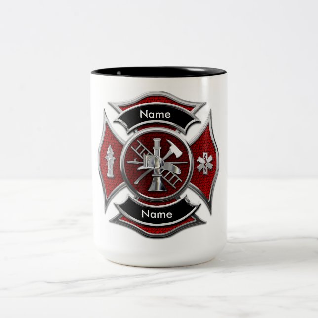 Caneca De Café Em Dois Tons MÚG "PERSONALIZÁVEL Monograma Bombeiro" (Centro)