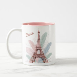 Caneca De Café Em Dois Tons Mug Torre Eiffel Paris com Penas de Pastel