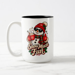 Caneca De Café Em Dois Tons Muita Diversão na Neve - Boneco de Neve Retro com
