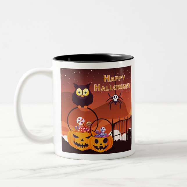 Caneca De Café Em Dois Tons Muito Fofo Design Feliz de Halloween (Esquerda)