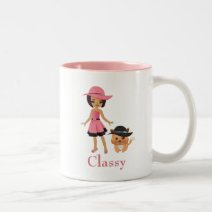 Caneca De Café Em Dois Tons Mulher afro-americana com Cat
