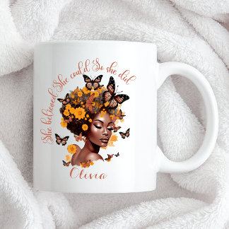 Caneca De Café Em Dois Tons Mulher americana africana Ela acreditava que poder