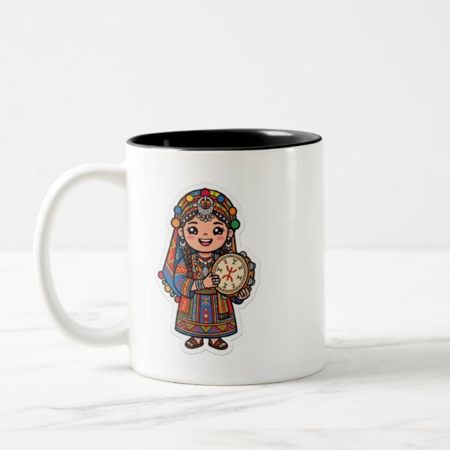 Caneca De Café Em Dois Tons Mulher Berbere Amazigue Kawaii Fofa (Esquerda)