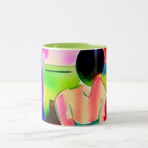 Caneca De Café Em Dois Tons Mulher Bonita em Aquarela