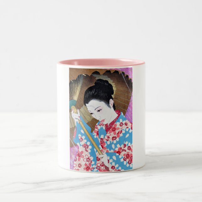 Caneca De Café Em Dois Tons Mulher clássica japonesa oriental legal com (Centro)