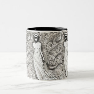 Caneca De Café Em Dois Tons Mulher com máscara de gás