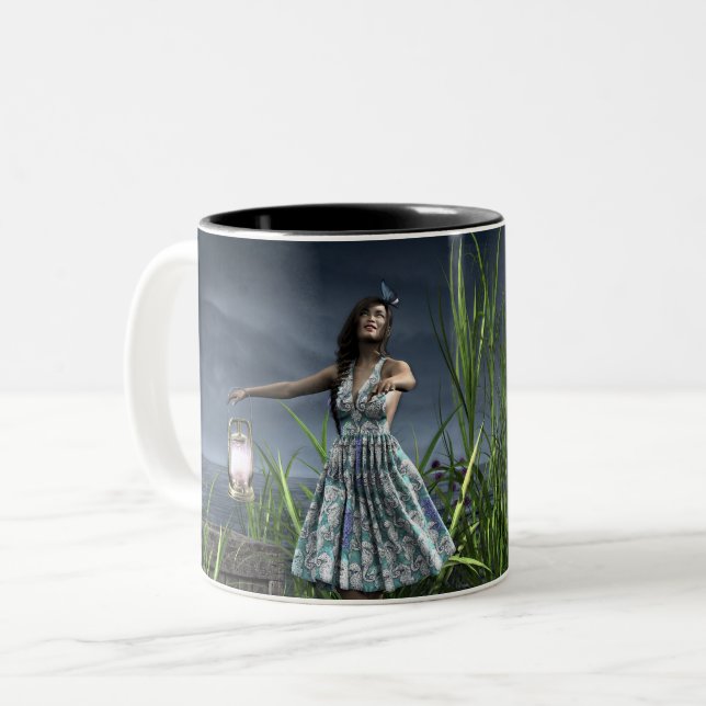 Caneca De Café Em Dois Tons Mulher dança no mar (Frente Esquerda)