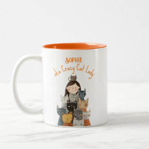 Caneca De Café Em Dois Tons Mulher de Gato Louca e Preguiçosa com Nome Engraça