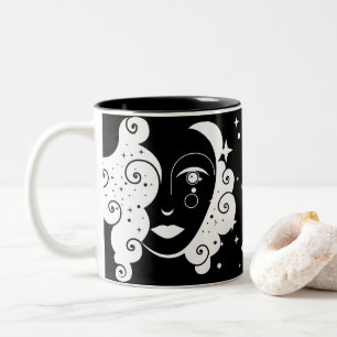 Caneca De Café Em Dois Tons Mulher Do BW Do Monograma Das Estrelas