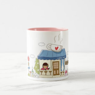 Caneca De Café Em Dois Tons Mulher em uma cafetaria