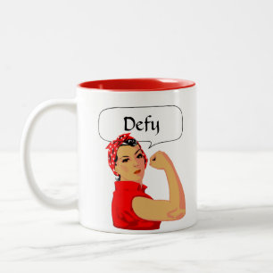 Caneca De Café Em Dois Tons Mulher Forte Vintage Elegante e Texto Editável Def