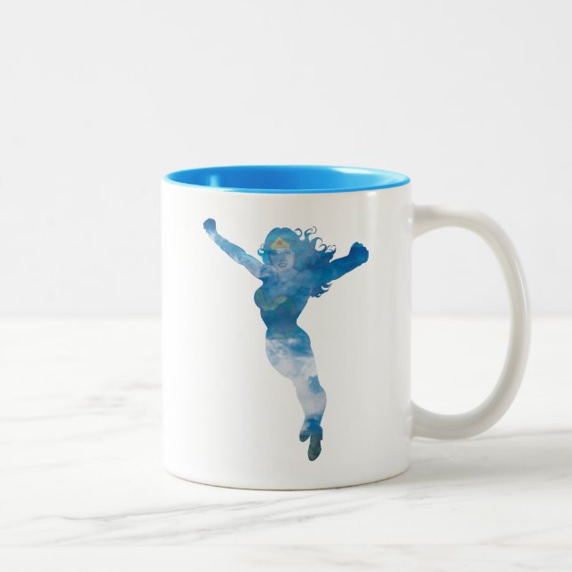 Caneca De Café Em Dois Tons Mulher Maravilha Azul Sky Silhouette (Direita)