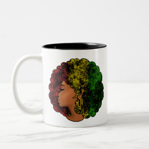 Caneca De Café Em Dois Tons Mulher negra rasta afro vermelho amarelo verde