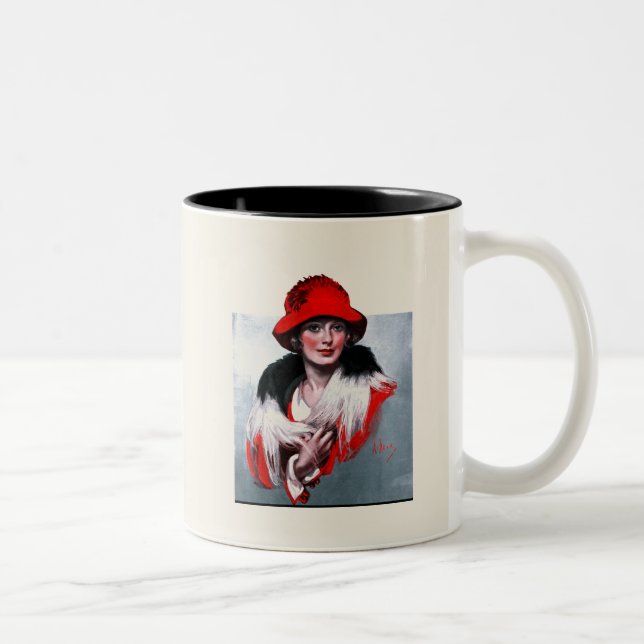 Caneca De Café Em Dois Tons Mulher no Chapéu Vermelho (Direita)