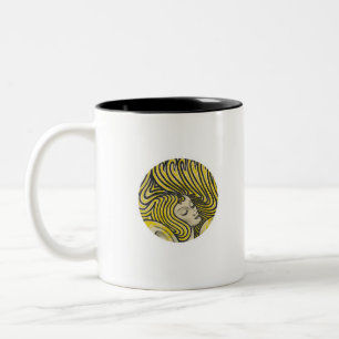 Caneca De Café Em Dois Tons Mulher psicodélica em cores vintage line art