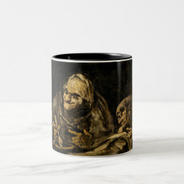 Caneca De Café Em Dois Tons Mulher Velha com Esqueleto (Morte) (Francisco Goya