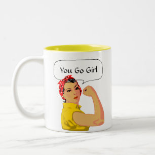 Caneca De Café Em Dois Tons Mulher Vintage Elegante & Texto Editável Você Vai 