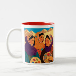 Caneca De Café Em Dois Tons Mulheres Afegãs Cafeando Mug, Darya, Colorido, Tum