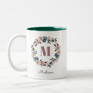 Caneca De Café Em Dois Tons Mulheres de Monograma Personalizado Moderno Elegan