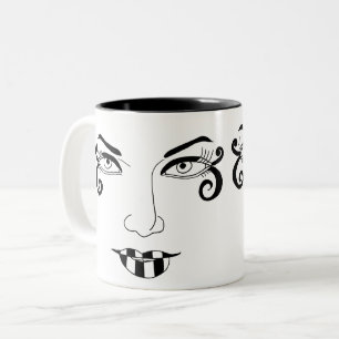 Caneca De Café Em Dois Tons Mulheres enfrentam olhos divertidos Makeup BeauArt