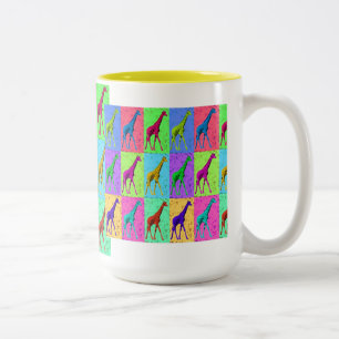 Caneca De Café Em Dois Tons Multi-Cor de passeio do girafa de Popart do pop