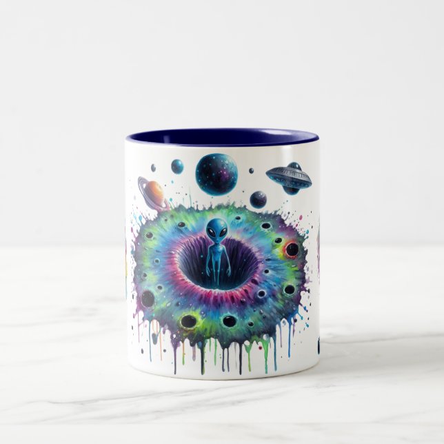 Caneca De Café Em Dois Tons Mundos Alienígenas Cósmicos (Centro)