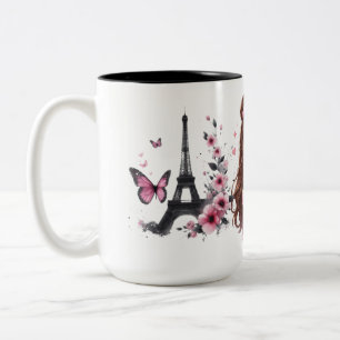 Caneca De Café Em Dois Tons Murmurinhos de Pétalas de Paris Sobre Uma Borbolet