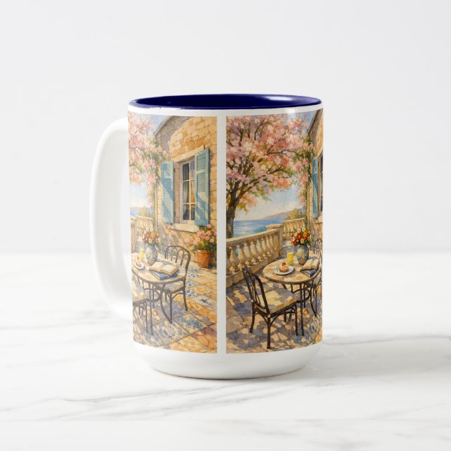 Caneca De Café Em Dois Tons Murmurios de Sage  Vida Marinha Antiga (Frente Esquerda)